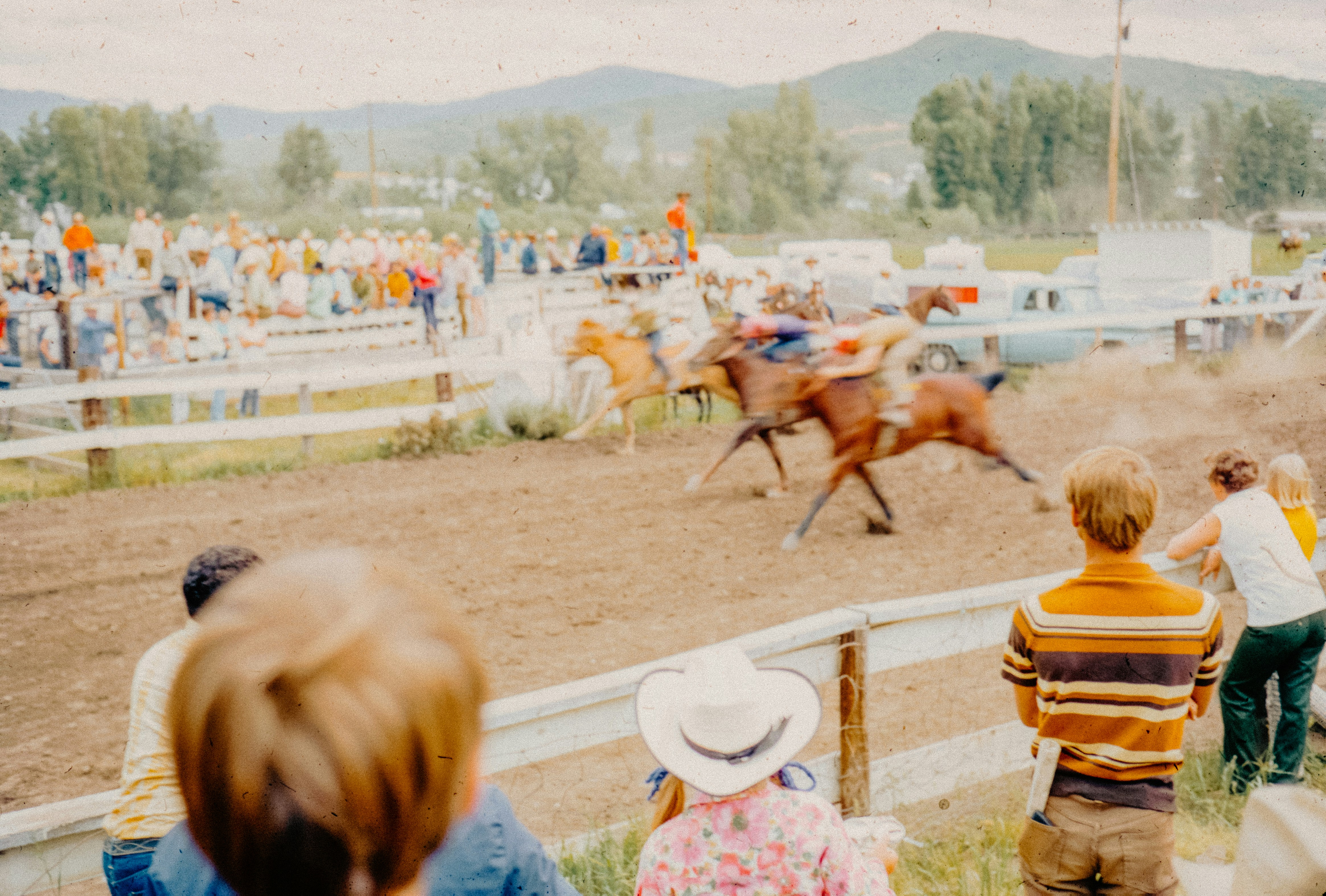 A group of people watching a horse race